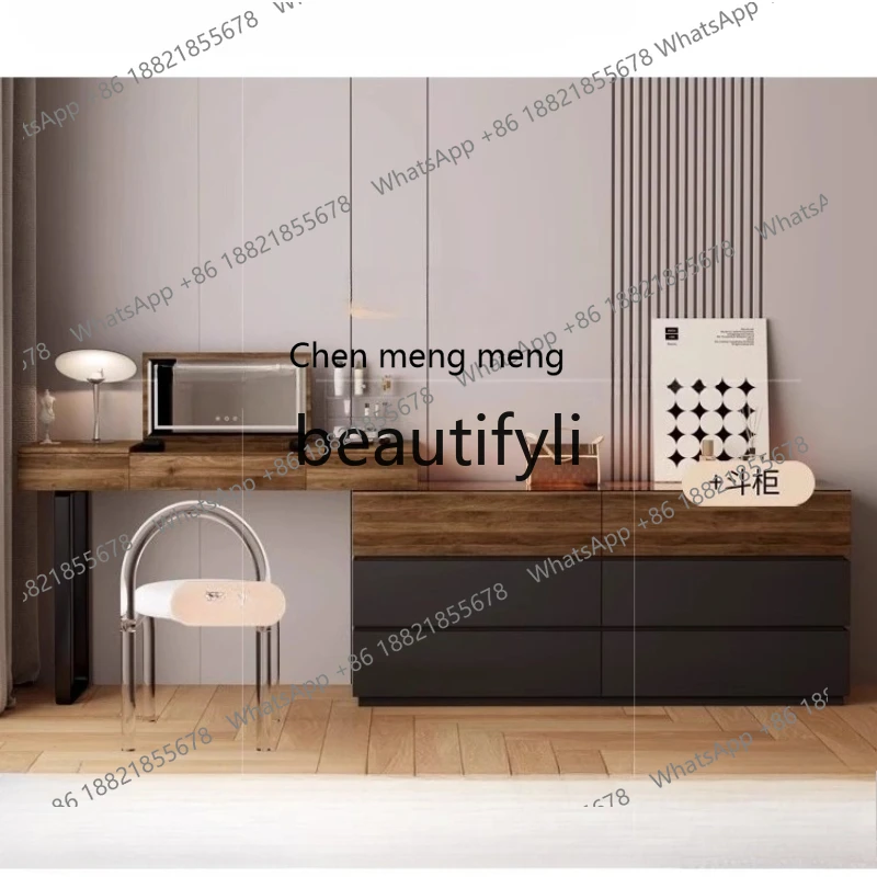 

Designer flip dresser makeup table bedroom simple modern solid wood makeup table chest integrated storage master bedroom H