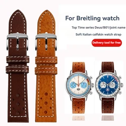 Breathable watch strap for Breitling Top Time series Deus/B01 Cowhide Bracelet Italian Calfskin 20mm Watchband Black Brown