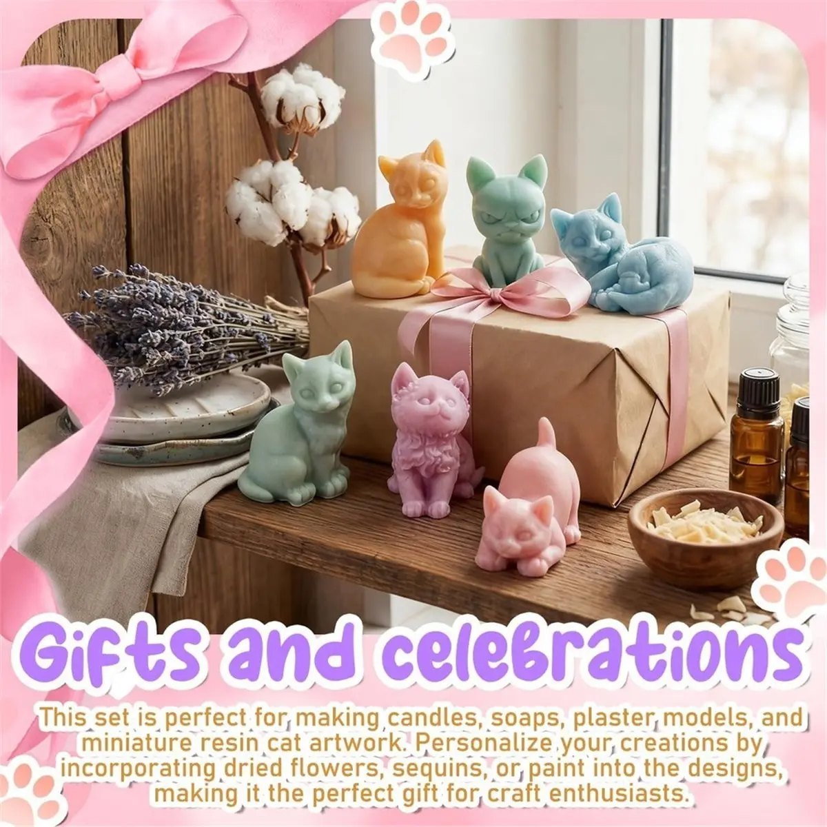 6 Pcs Cat Silicone Molds Mini Animal 3D Silicone Molds Resin for Home Ornament Cute Kitten for Candle Soap Soy Wax DIY