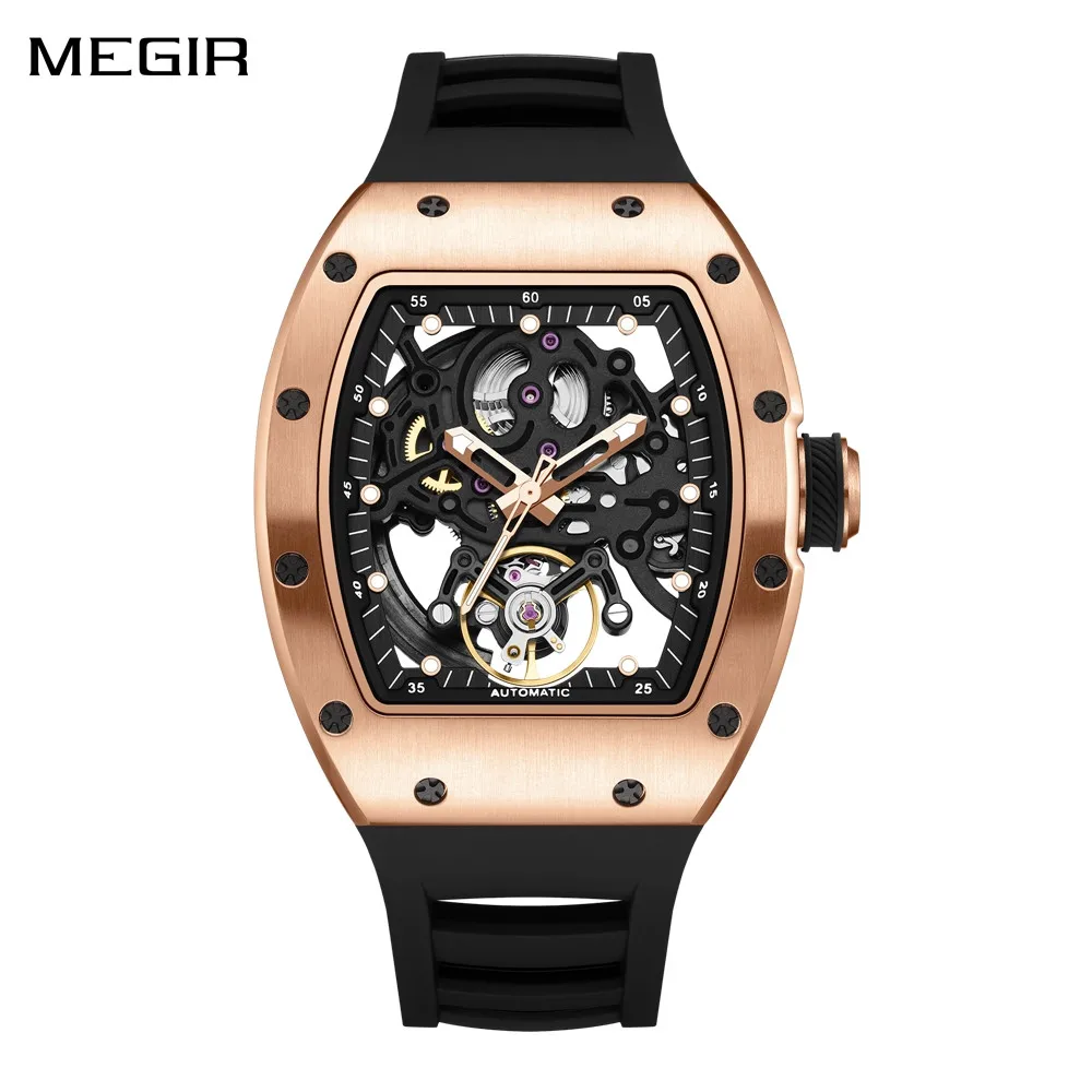 

MEGIR автоматические механические мужские часы роскошный скелетонизированный циферблат светящиеся водонепроницаемые спортивные военные наручные часы подарок для мужчин 9190-12