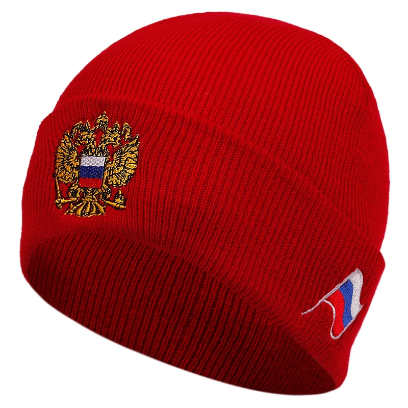 Unisex Russian Flag Pattern Embroidery Beanies Autumn Winter Warm Beanie Hat Caps for Women Men