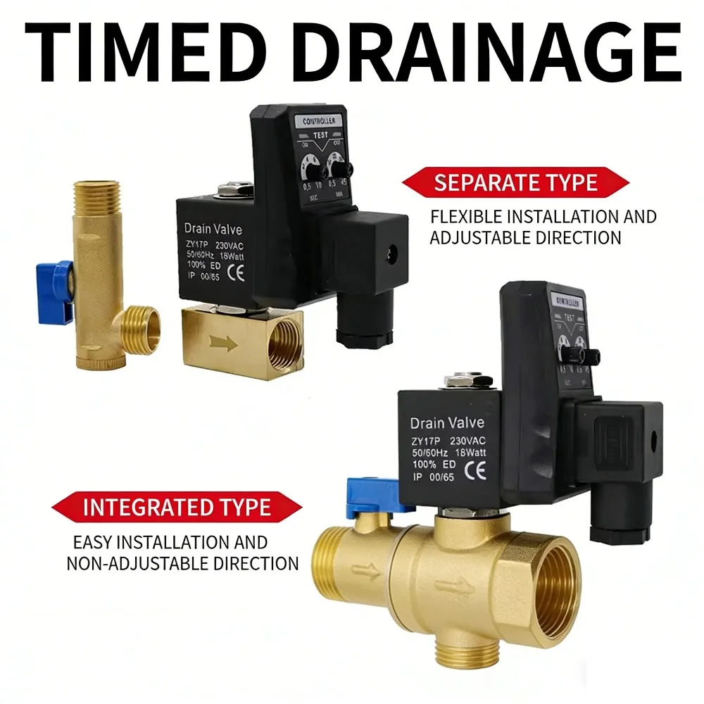 Pneumatic Components Electronic Drain Valve 4-point Air Compressor Gas Tank Filter Automatic Timer DC24  AC220V Solenoid Valve