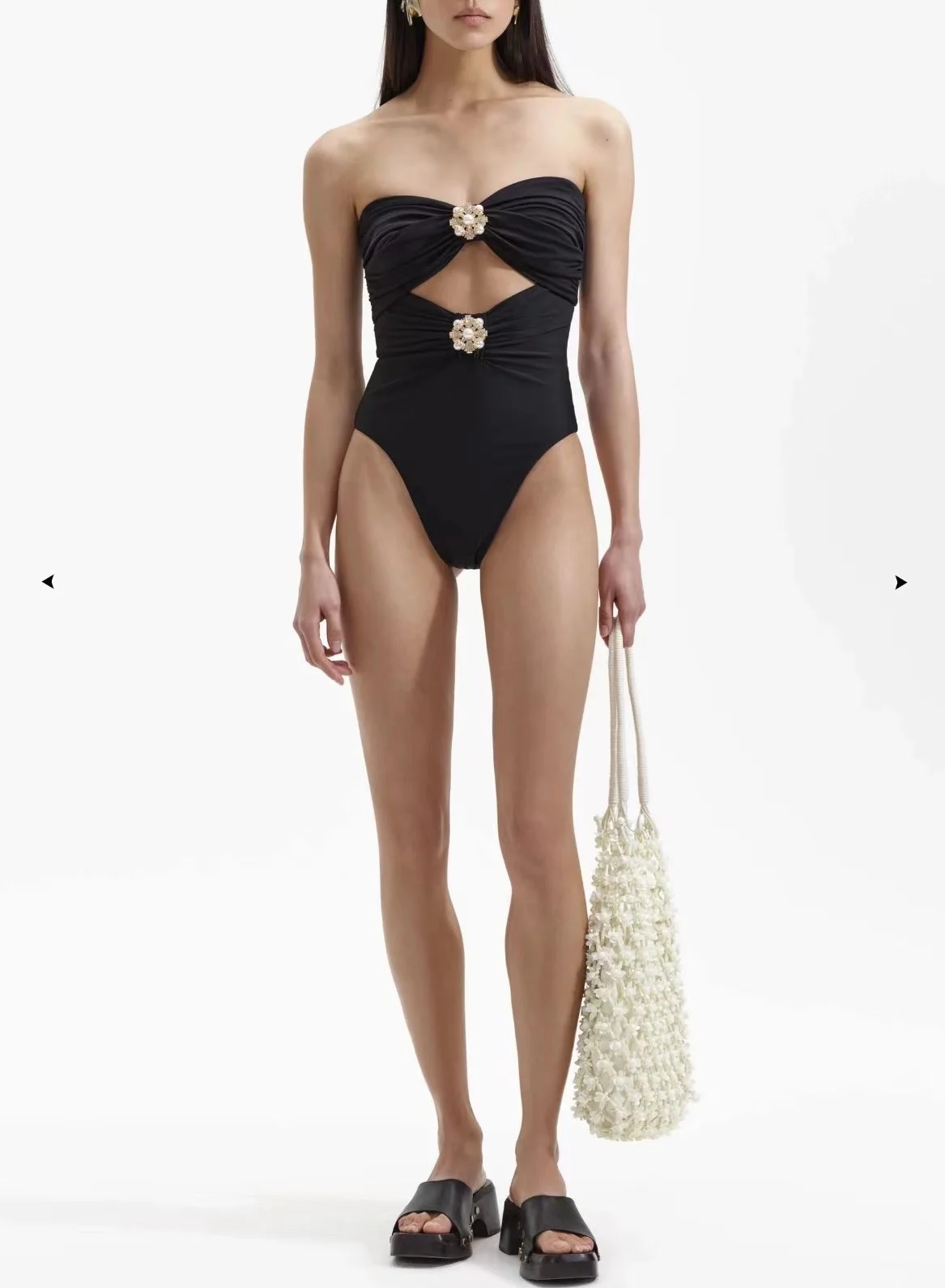 

Купальники с цветочным узором 2025 Черный Синий Без рукавов Трубка Белый