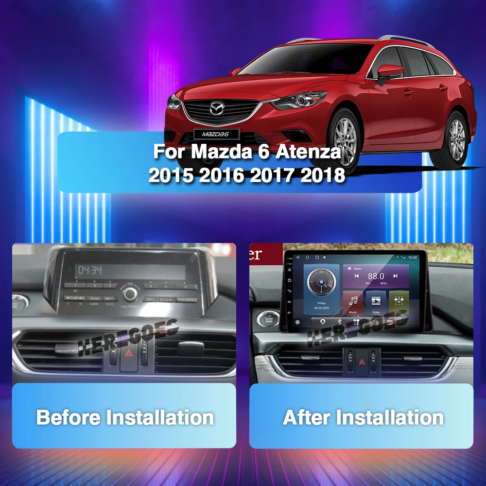 Carplay QLED 720P Car Radio 2 Din Android 12 Navigation For Mazda 6 Mazda6 3 Atenza GJ GL 2015 - 2018 Auto GPS 8G+128G Bluetooth