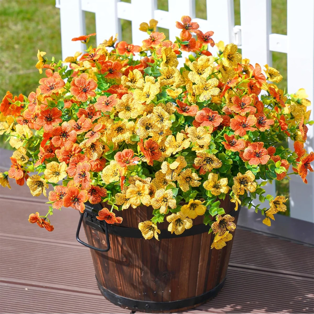 

Artificial Flowers Outdoor Autumn Decoration 2 Bunches Fake Silk Orange Yellow Daisies Flower Pots Porch Patio Garden Decor