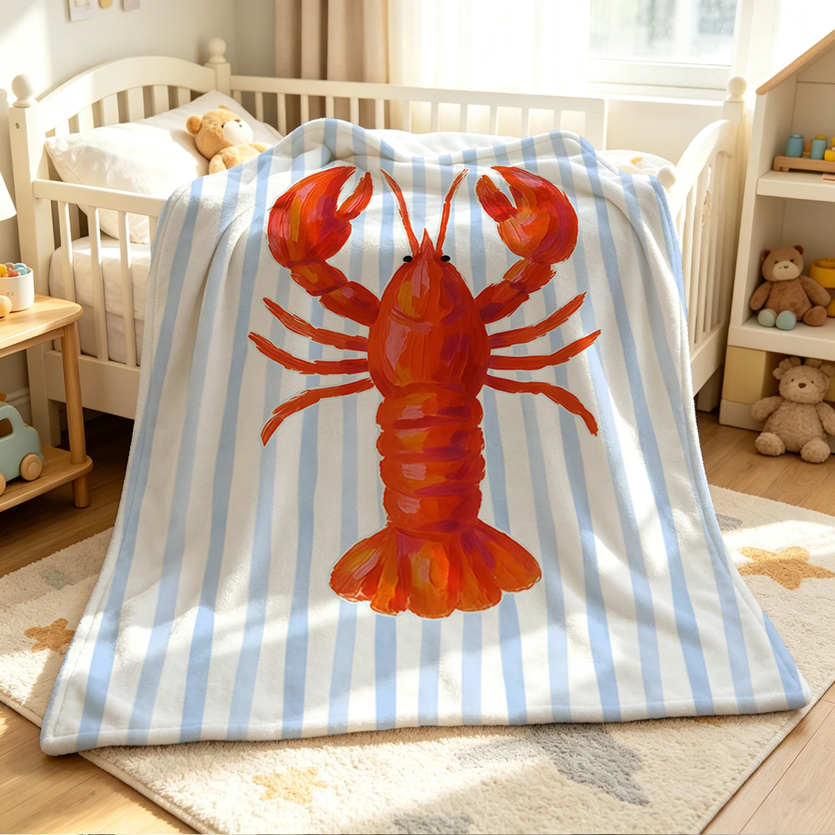 Lobster Joy Flannel Blanket Warm Soft Halloween Christmas Couch Warm Cozy Decorative Decor Gift for All Season
