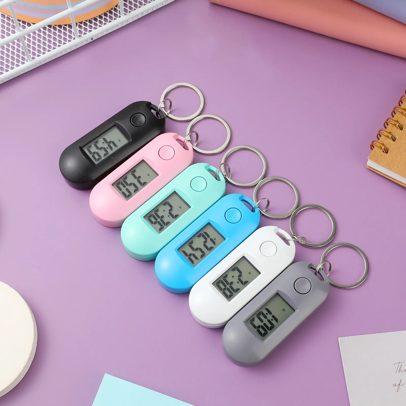6Pcs Quartz Electronic Keychain Watches Silent Digital Portable Pocket Watches for Student Study Exam Use Luminous Mute