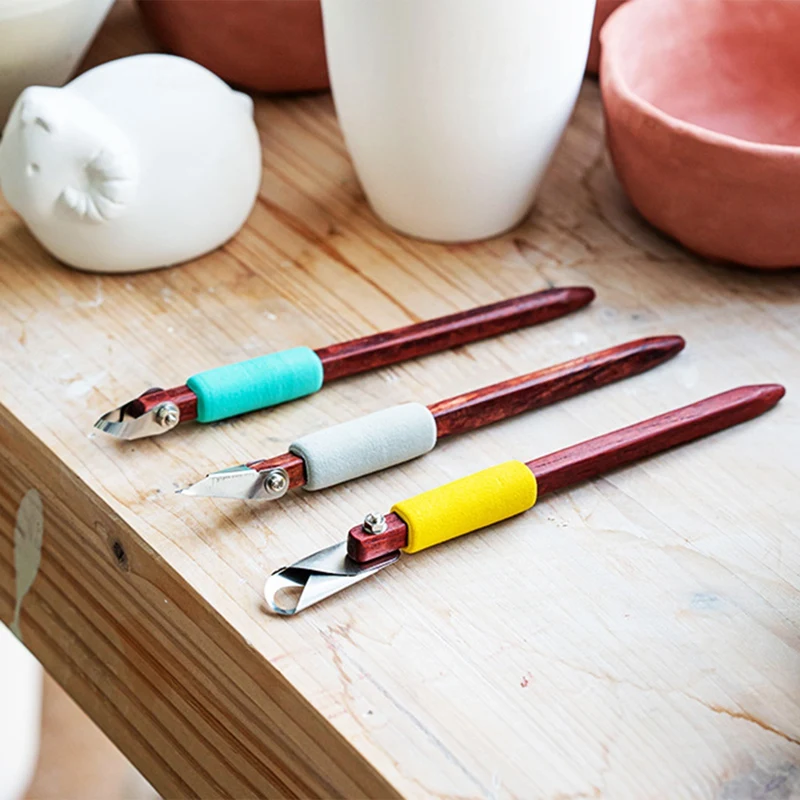 Pottery Carving Scraper Red Rosewood Handle Ring Single-Head Scraper DIY Ceramic Texture Scraping Texture Carving Tool