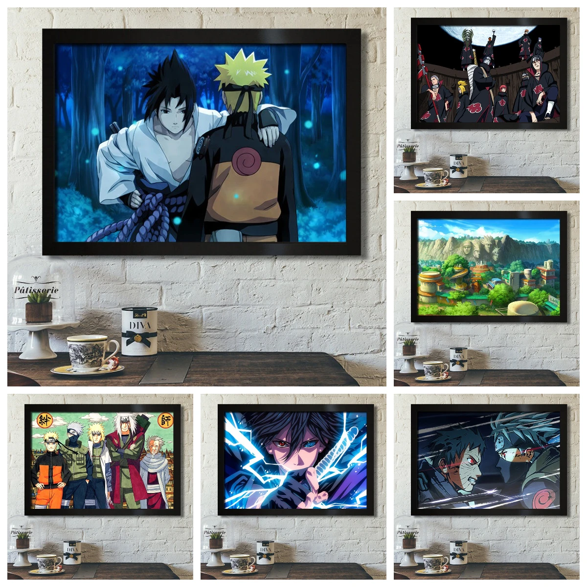 Póster HD en lienzo sin marco con foto del grupo de personajes principales del anime Naruto, decoración de pared de Konoha Ninjas para decoración del hogar y dormitorio