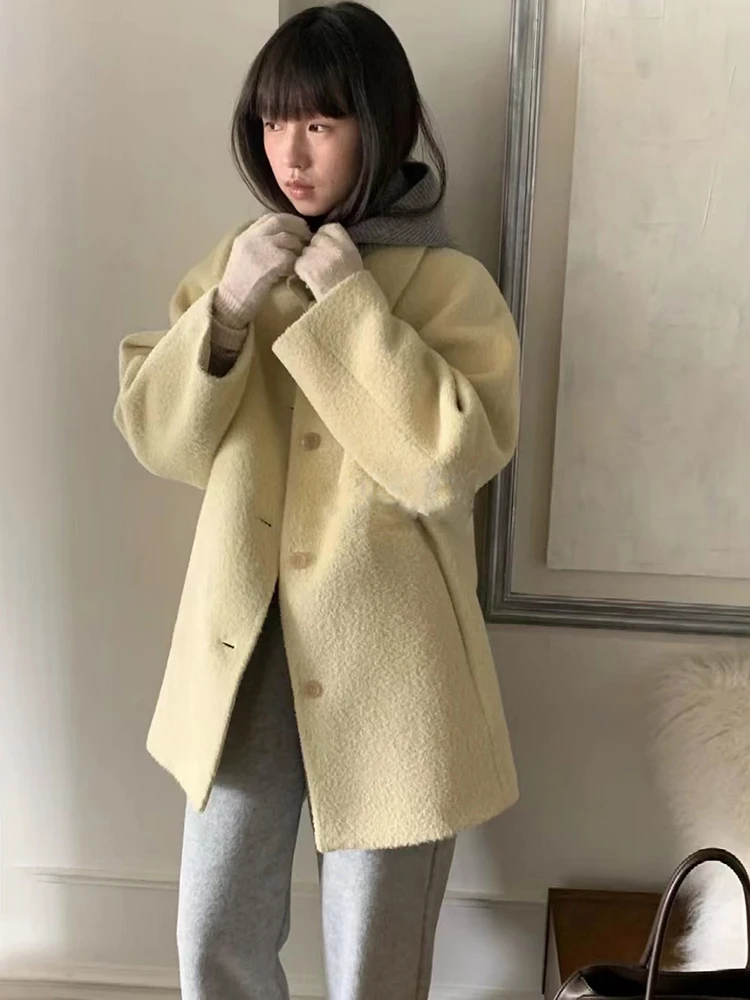 

Korean Sle Thiened Long Sve Woolen Coat Women's Winter Loose Warm Aosphere Feeling Large Coat Commute Straight Tube ...
