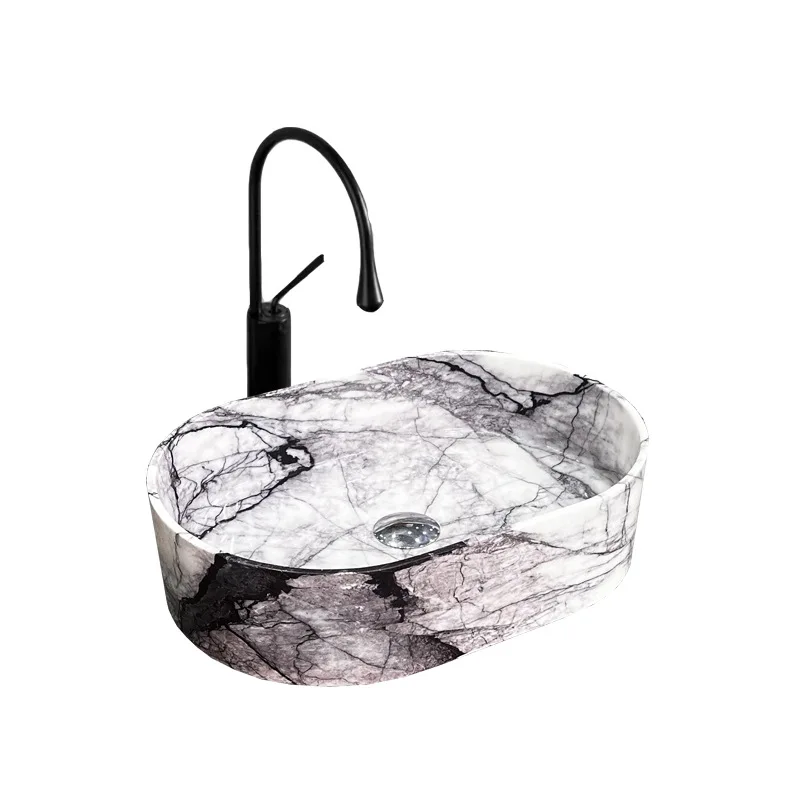 

Oval art wash basin, on-stage bathroom, stone integrated, basin and bathroom