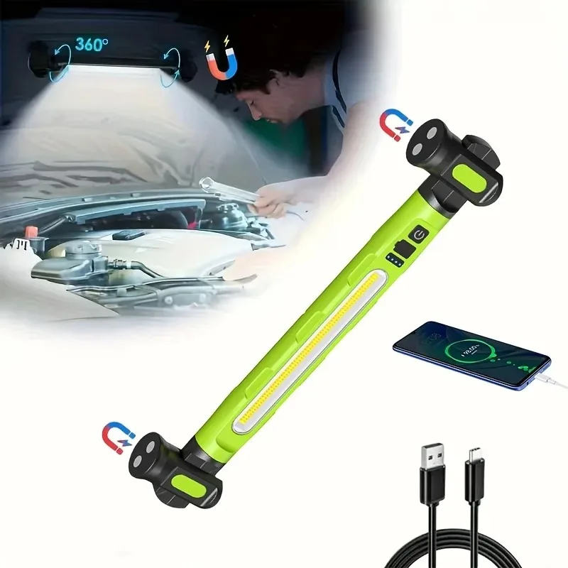 Magnetic LED Work Light Rechargeable car Emergency Repair Light Rotating Base With Hooks COB Flashlight For Outdoor Work