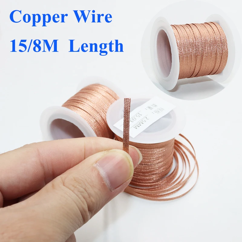 Copper Wire 15/8M Length 2.0/2.5/3mm Width Desoldering Braid Wick Solder Remover Wires for PCB BGA Welding Rework Soldering Tool