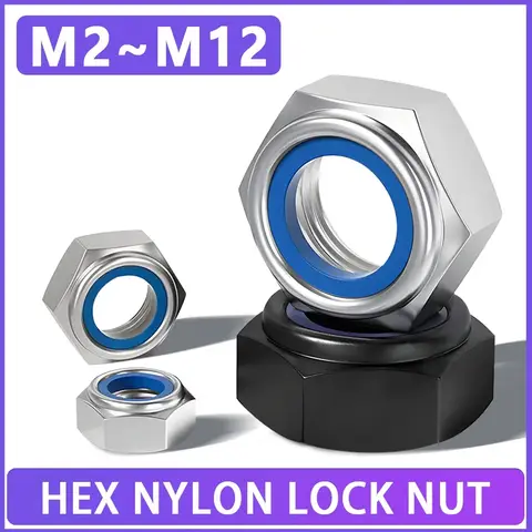 M2 M2.5 M3 M3.5 M4 M5 M6 M8 M10 M12 304 스테인레스 스틸 검정색 탄소강 아연 나일론 인서트 잠금 너트 자동 잠금 Nylock 너트