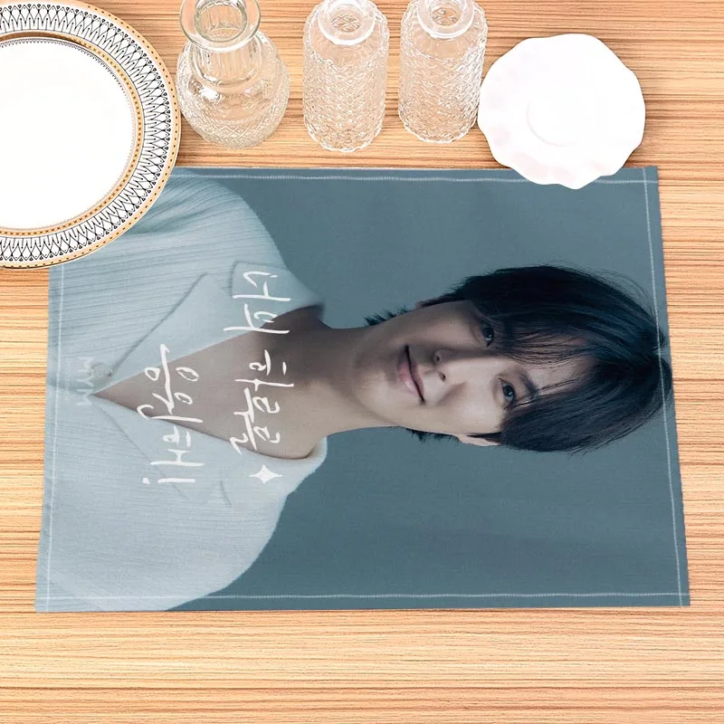 KPOP Lee Min Ho Table Mats Print Linen Dining Kitchen Placemat 30X40cm Coasters Pads Bowl Cup Mat Home Decor 0414