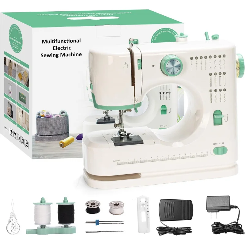 

Mini dual-speed sewing machine, 16-needle double-needle double-thread mode, beginner-friendly home sewing machine, great gift