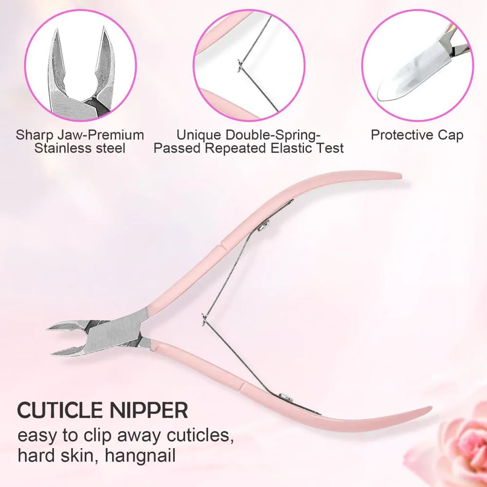 3pcs Stainless Steel Dual-Headed Cuticle Pusher + Nail Nippers Scissors Professional Dead Skin/Nail Polish Remover Manicure Tool