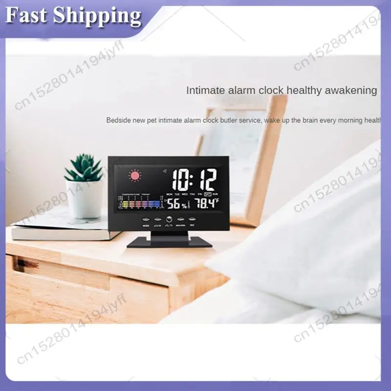 -ABDH 1Set Weather Forecast Station Temperature Humidity Time Date Display Clock Home Black