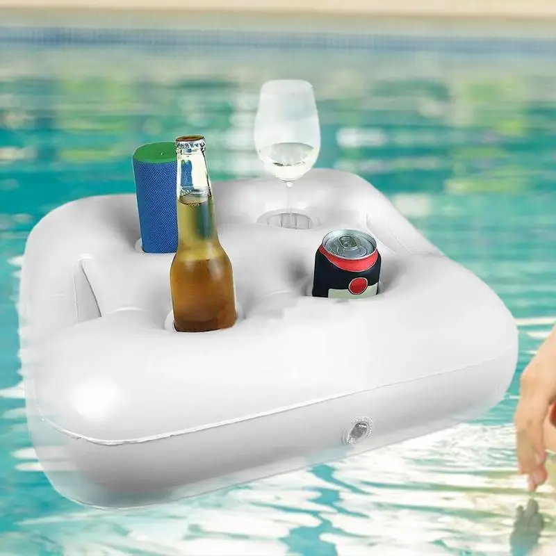 Soporte para bebidas para piscina, flotador inflable, taza de gran capacidad, flotador para bebidas para piscina, puede contener 4 botellas, soportes para bebidas para piscina y jacuzzi, agua