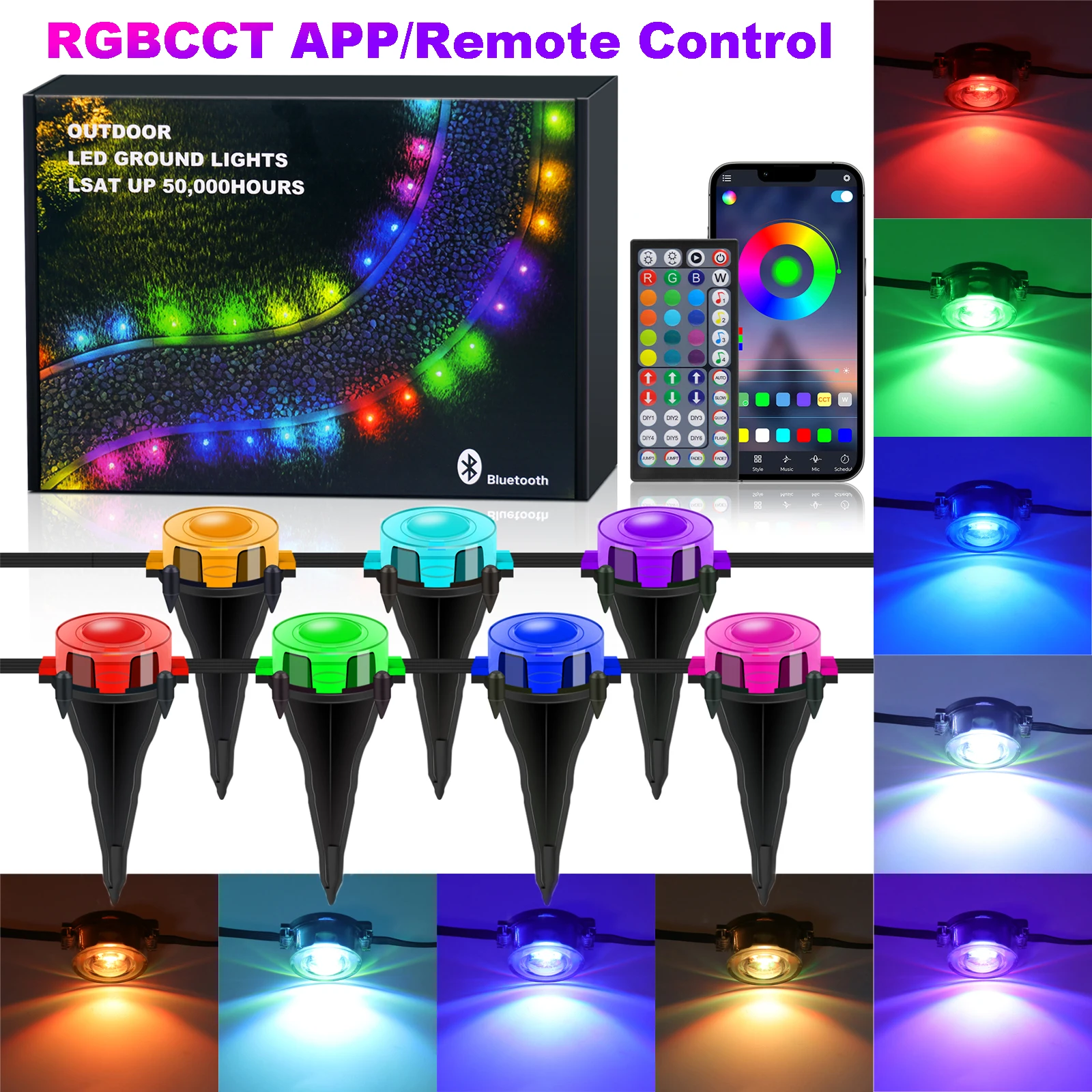 

IP67 Outdoor Remote APP Control RGB+White+Red LED Underground Lamp 24V RGBCCT Patio Lights For Garden Path Landscape Lighting