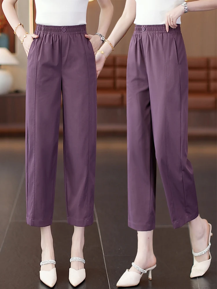 

Женские летние тонкие брюки-шаровары из ледяного шелка с высокой талией, свободные, повседневные, мягкие, удобные, маленькие размеры, новинка