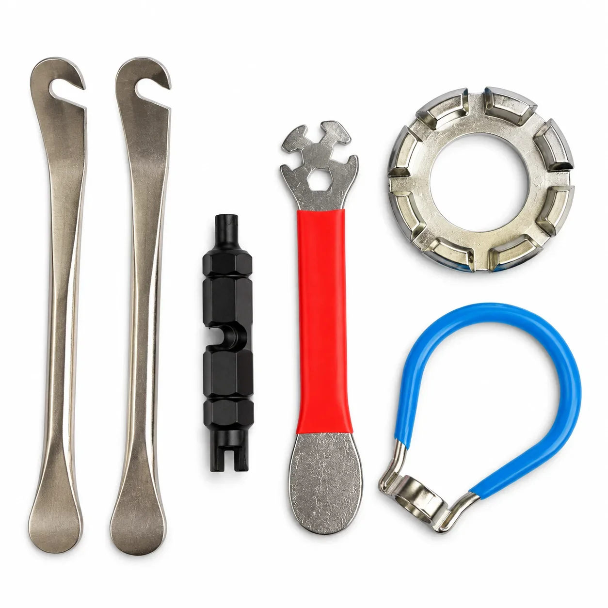 Bicycle Spoke Wrench Tool Set with Tire Prying Rod Rim Correction Valve Core Tool Riding Repair Accessories