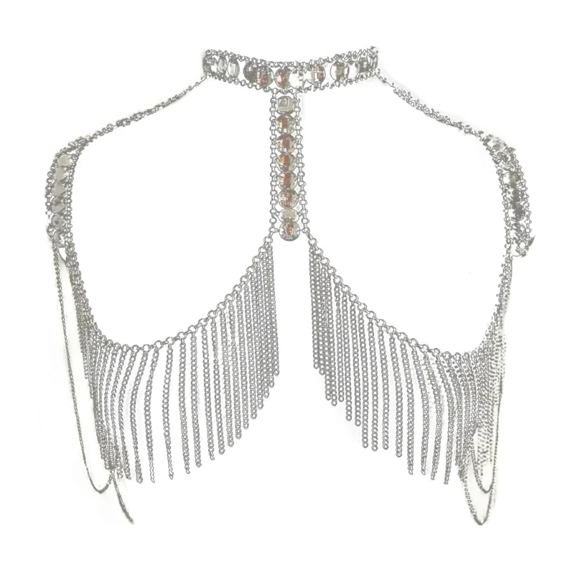 Elegant Rhinestones Shoulder Chain Adjustable Multiple Strand Body Necklace for Parties Supplies and Wedding Decoration