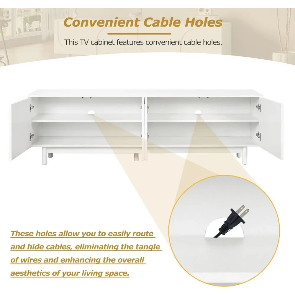 TV Cabinet.Modern TV Stand for 80"+ TV, 70" Wood TV Console with Arched Doors, Arch Entertainment Center with 2 Storage Cabinets image 6