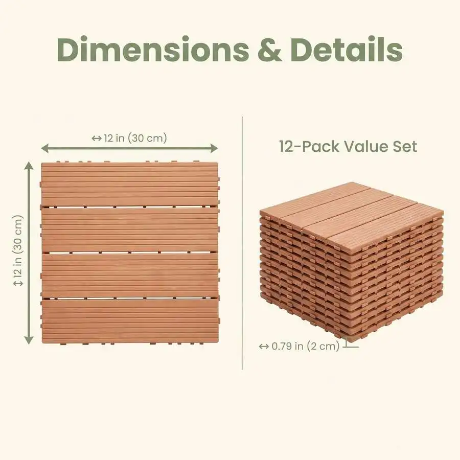 12-Pack 12'X12' Interlocking Deck Plastic Floor Tiles,Plastic Waterproof Outdoor Flooring For Patio, Pool, Backyard, Balcony – A