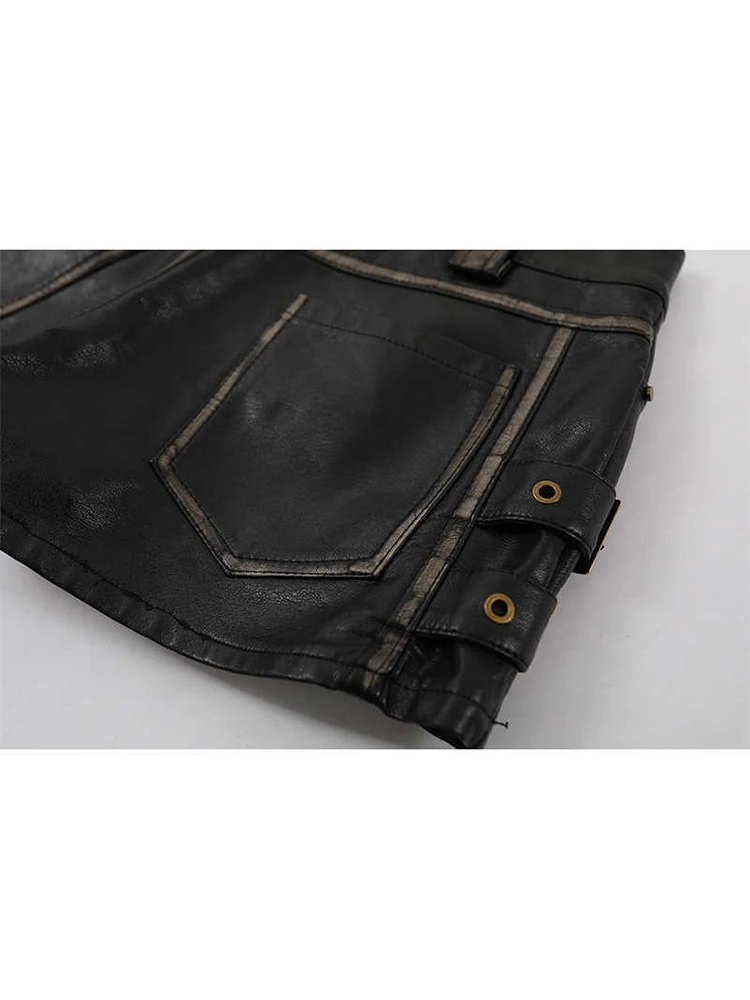 2025 Autunno Inverno Donna Americano Retro Pantaloncini a vita bassa 2000s Pu Ecopelle Pantaloni caldi Y2K Streetwear Harajuku Coquette Gyaru