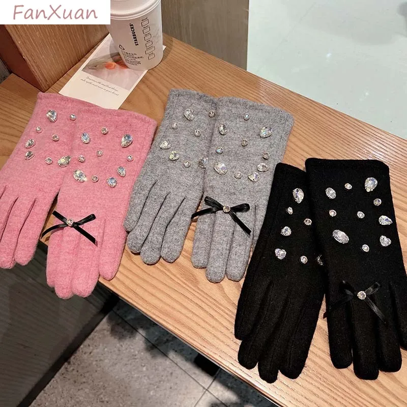 女性用冬用手袋-ブラック-ピンク-グレー-プラッシュ裏地-タッチスクリーン対応