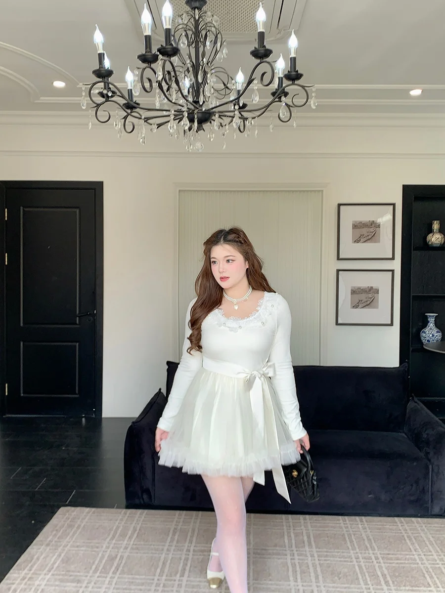 robe-de-bal-princesse-style-doux-et-moelleux-en-coton-perle-avec-nœud-papillon-manches-longues-et-jupe-courte-pour-l'hiver