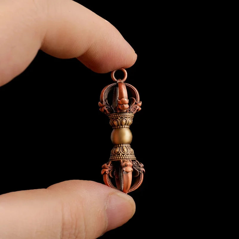 Tibetan Style 4cm Red Copper Five-Pronged Necklace Demon-Subduing Vajra Pendant Retro Solid Ornament