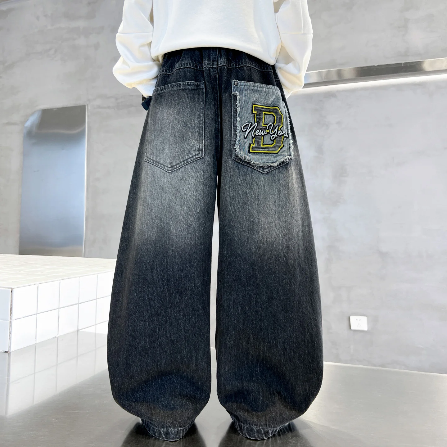 Vintage Boys Jeans Knife Edge Distressed Cool Children Long Pants Fashionable Retro Trousers for Kids Middle And Large Size 5999