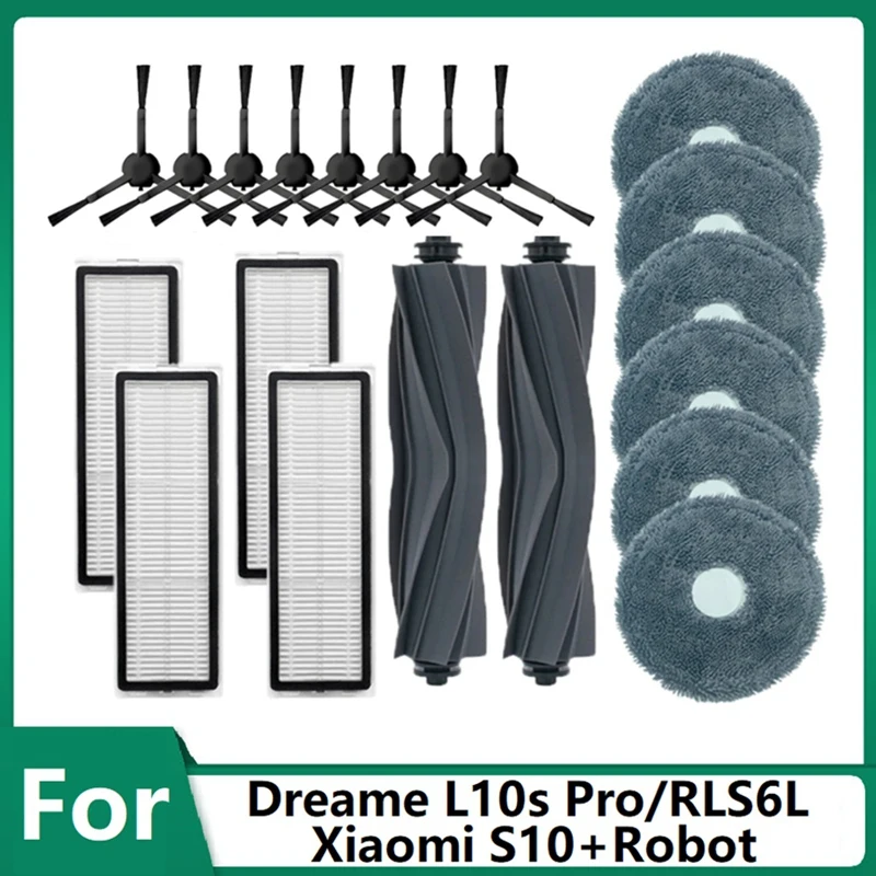 1 Set Roller Brush Side Brush Filter Mop Cloth For Dreame L10S Pro/RLS6L / Xiaomi S10+Robot Vacuum Cleaner Replacement