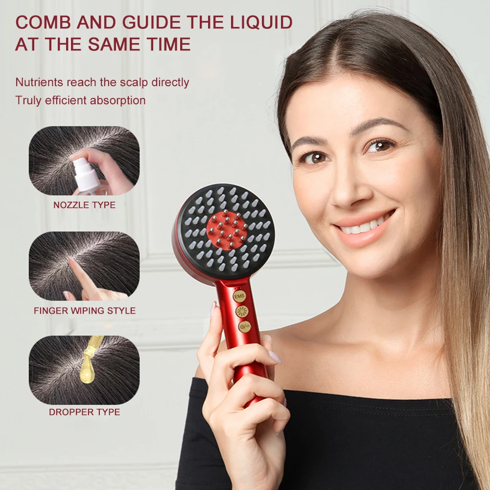 Electric Massage Comb Red/Blue  Light Therapy Vibration Head Massager Comb Hair Growth Oil Nano Sprayer Nourish Scalp Brush