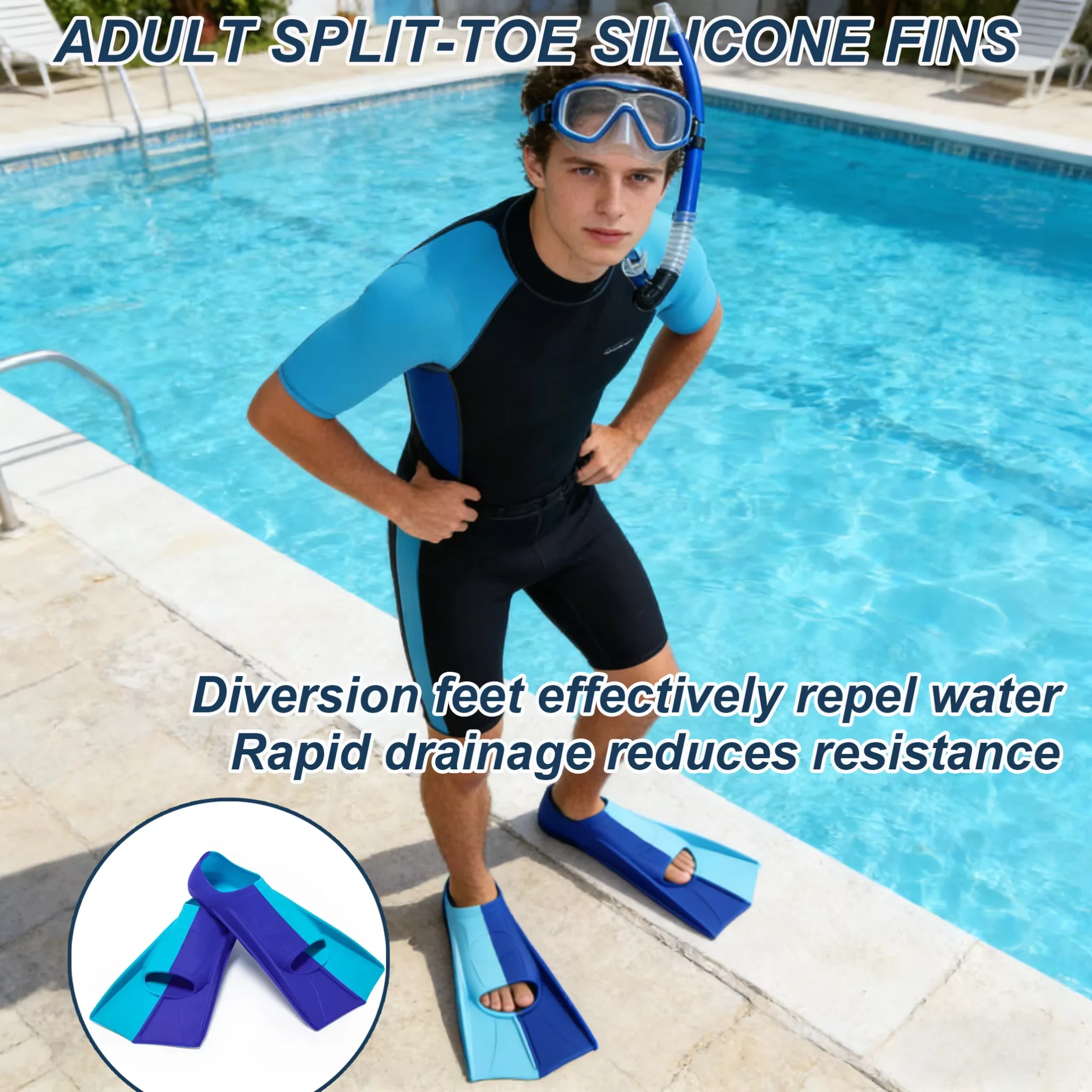 Silicone Fins Split Flipper Children Adults Youth Snorkeling Swim Short Fins Pool Training Kids Girls Boys Beginners Multisize