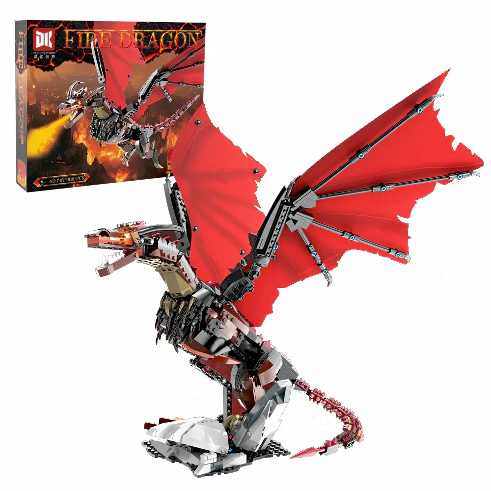 

1018 шт. MOC Fire Dragon, строительные блоки, игровые фигурки из фильмов, модель, коллекция, идеи дисплея, игрушки для мальчиков, подарки для детей