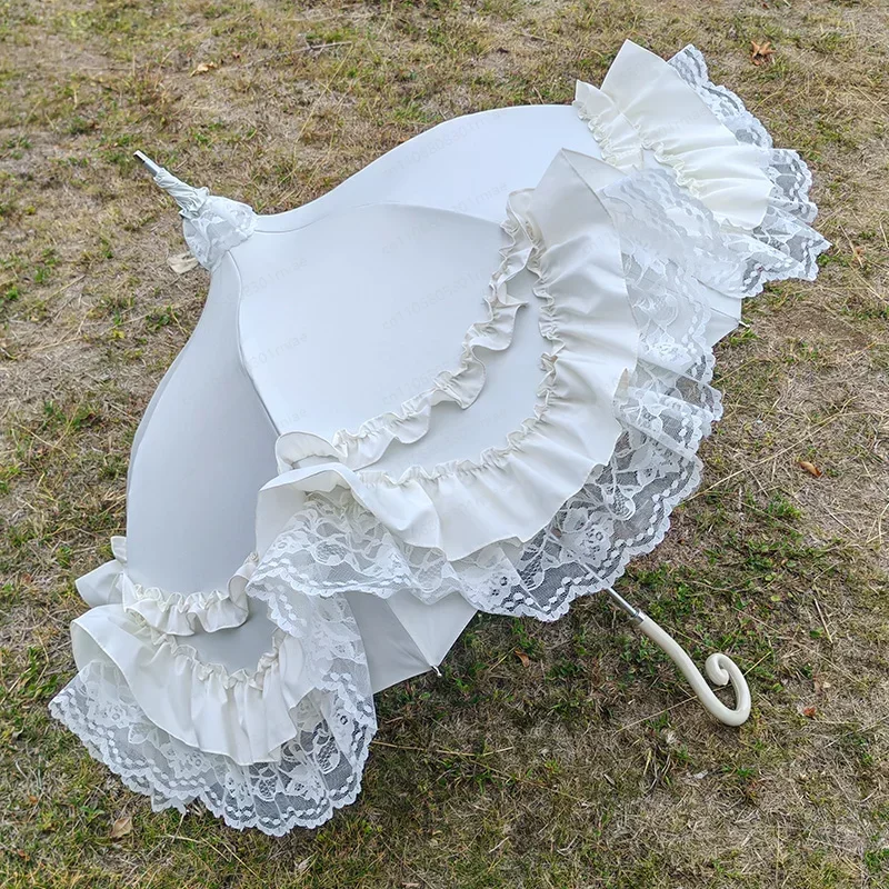 French Pagoda Lace Sun Umbrella, UV Protection, Elegant Floral Design for Wedding Photography & Daily Use