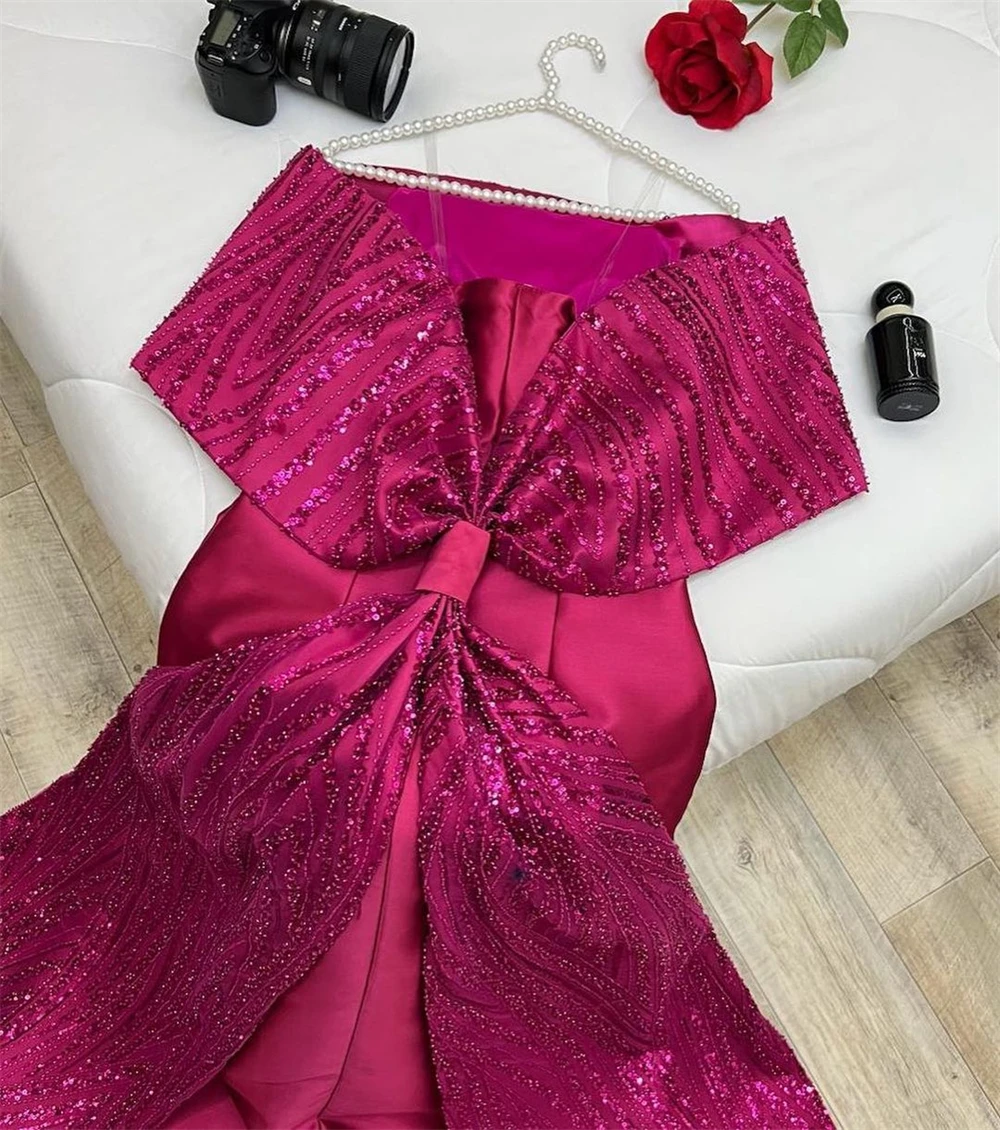 Customized High Quality Poretrait SheathParty Sequin Bows Draped S Occasion Evening Gownvestidos para mujer فستان سهرة نسائ