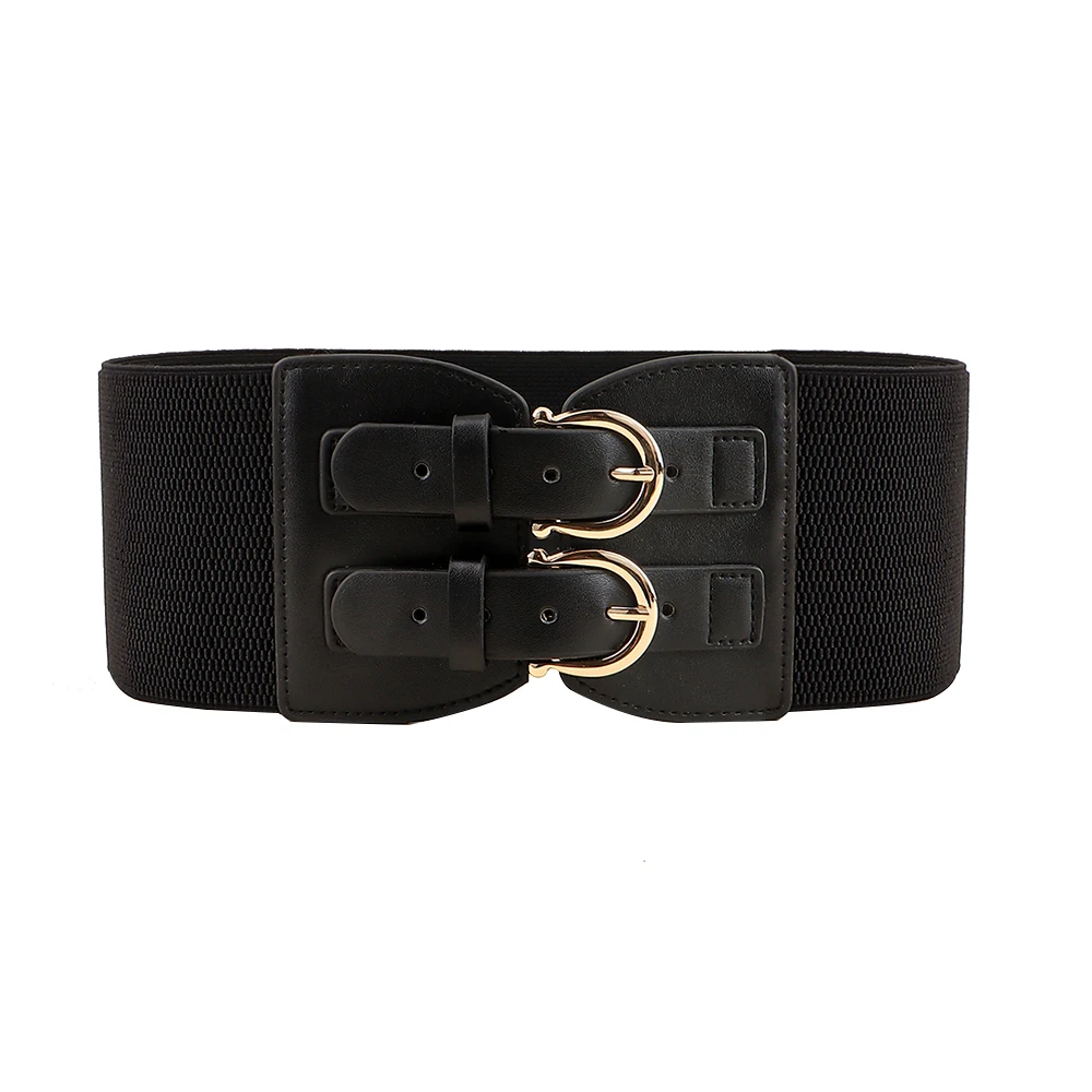 High sense retro pin buckle waist seal elastic elastic wide 