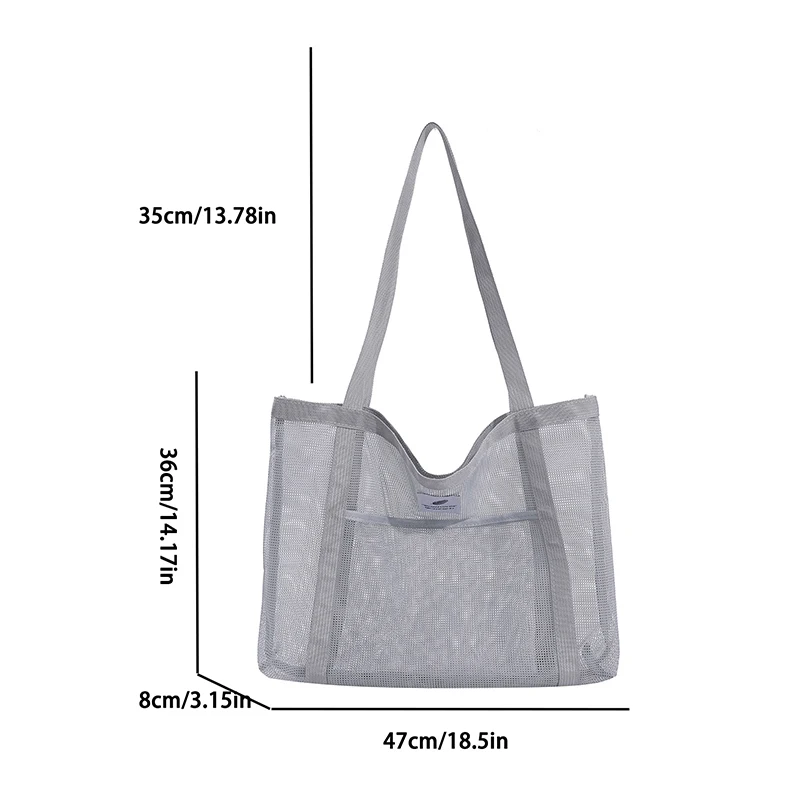 New Transparent Mesh Shopping Bag Simple Large-Capacity Beach Handbag Shoulder Tote Bag Wash Fitness Swimming Bag