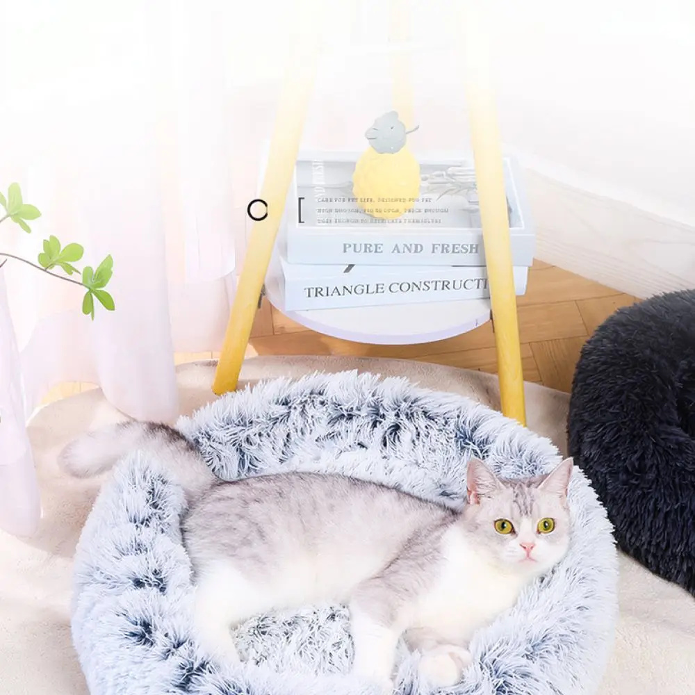 Warm Pet Bed Round Plush Cat Nest Sleeping Mat Soft Cozy Puppy Cushion Washable Winter Comfortable Calming Kennel For Cats