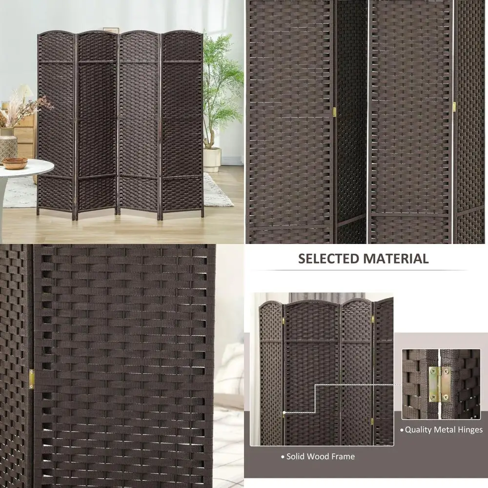 

Складной экран конфиденциальности с 4 панелями, высота 5,6 дюйма, коричневый, отдельно стоящий перегородка для дома и офиса