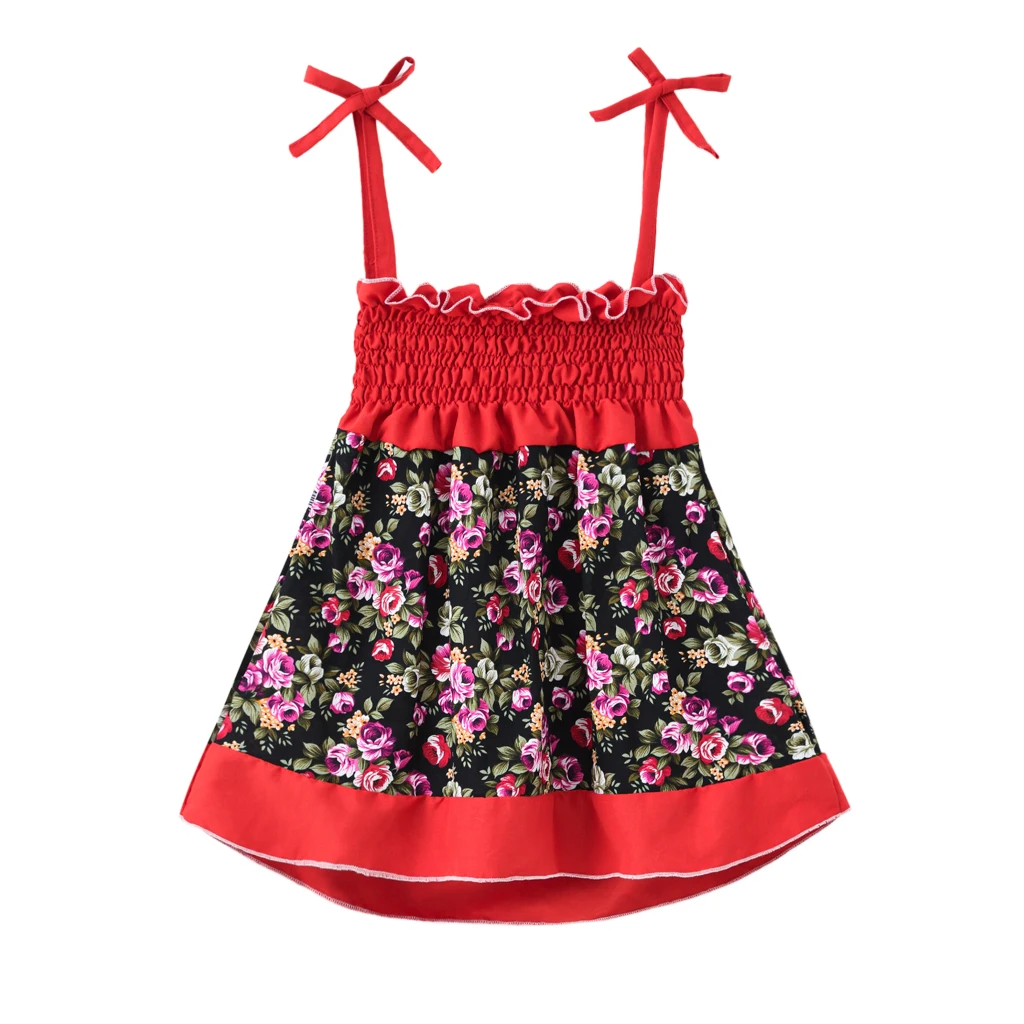 Children's clothing in Europe and the United States new summer girls baby stitching printed dress tube top suspenders lace child