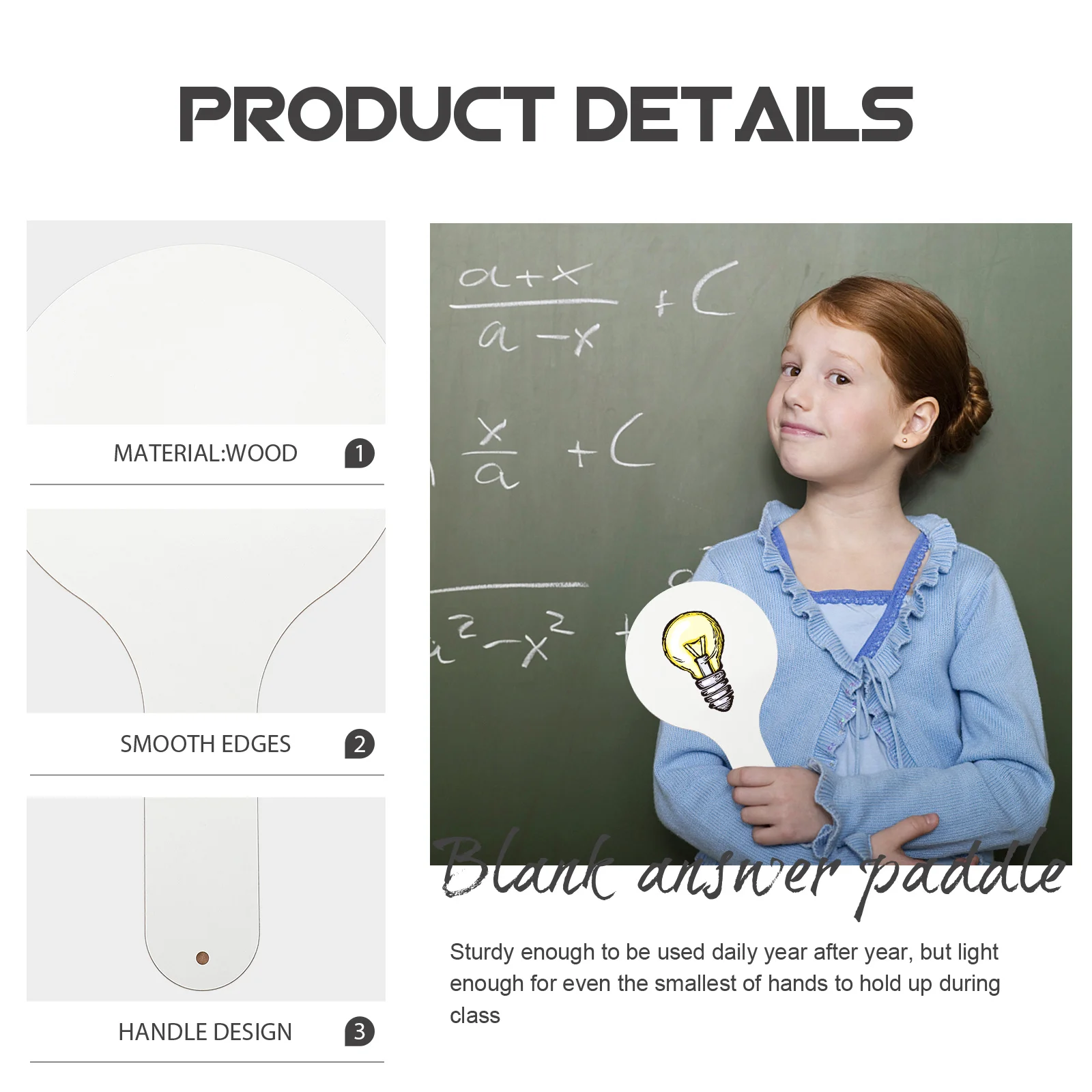 

4Pcs Kids Writing Paddle Reusable Answer Board Smooth Edges Lightweight for Students School Supplies Dry Erase Paddle