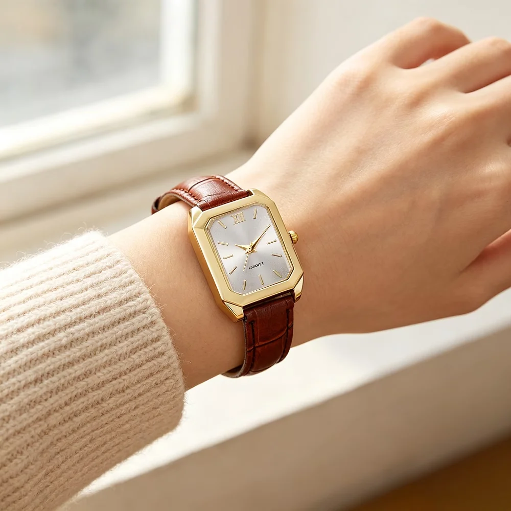 Ladies' Elegant Casual Watch, Unique Rectangular Dial Design Quartz Watch