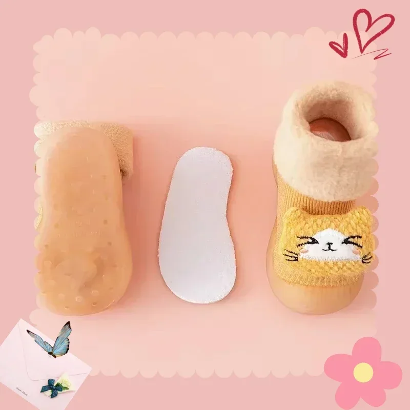 لطيف الشتاء سميكة طفل حذاء طفل صغير الجوارب الطابق أحذية لينة أسفل داخلي عدم الانزلاق أحذية دافئة حذاء طفل صبي طفلة الأحذية