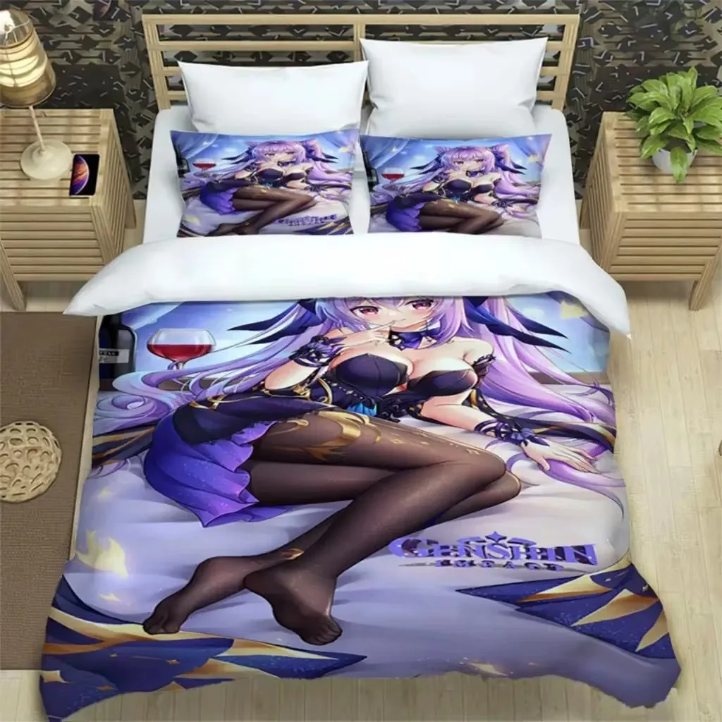 

Genshin Impact Print Three Piece Bedding Set Fashion Article Boys Or Adults For Beds Quilt Covers Pillowcases Bedding Set