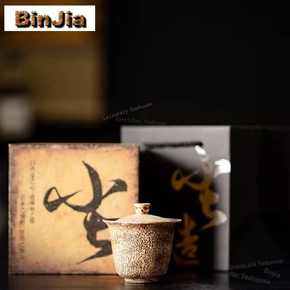 

70ml Handamde Coarse Pottery Gaiwan Retro Old Rock Mud Small Two Talent Tea Tureen Tea Maker Cover Bowl Kung Fu Tea Items Craft